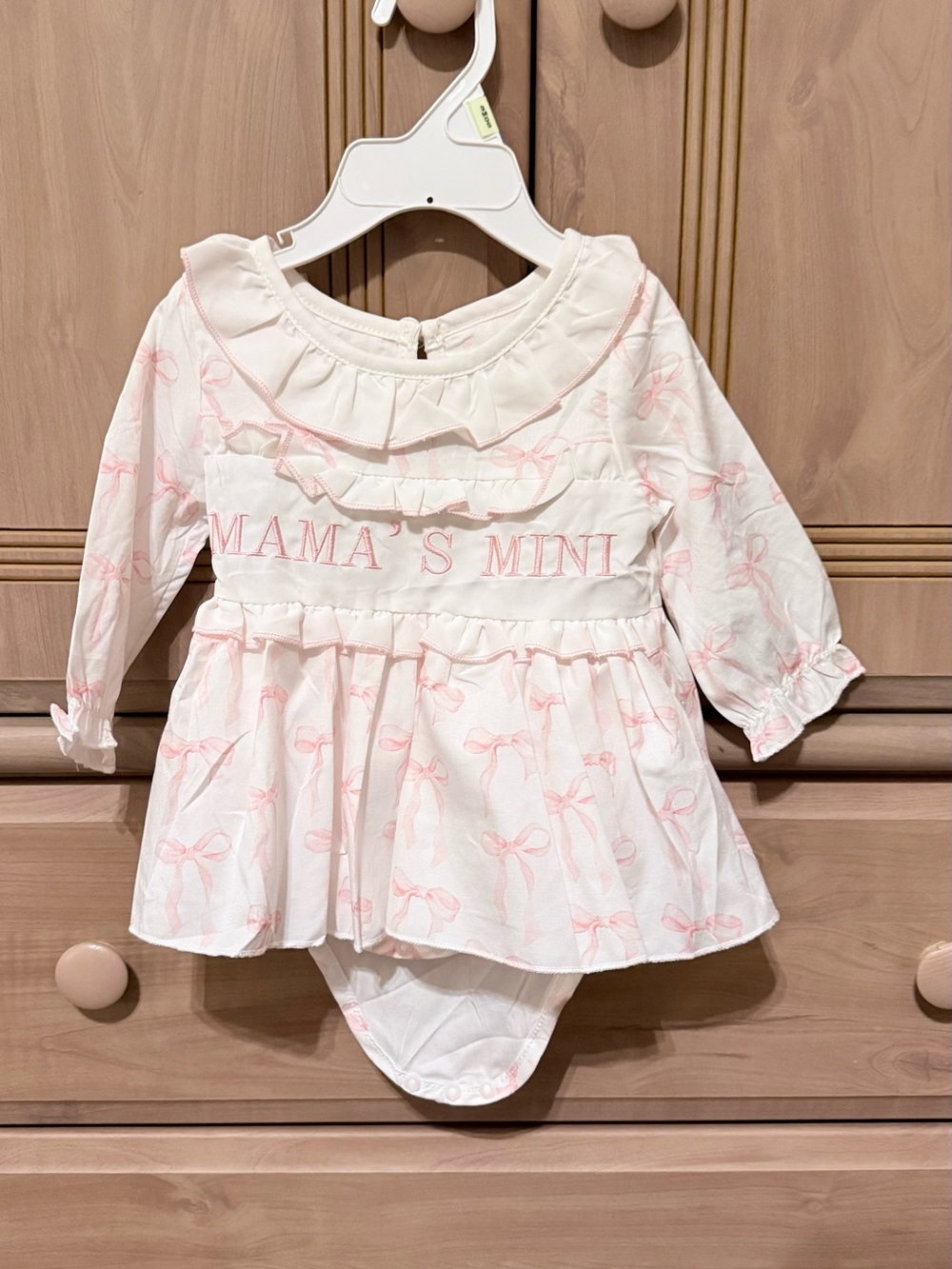 SHEIN White and Light Pink Ruffle Bow-Print Baby Dress